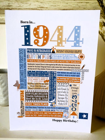 1944 (80th) Personalised Birthday Card in blue shades