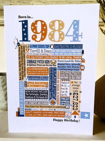 1984 (40th) Personalised Birthday Card in blues