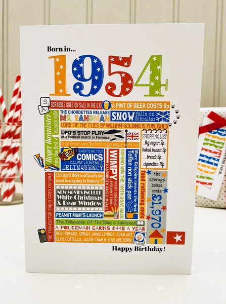 1954 (70th) Personalised Birthday Card with Matching Gift Tag