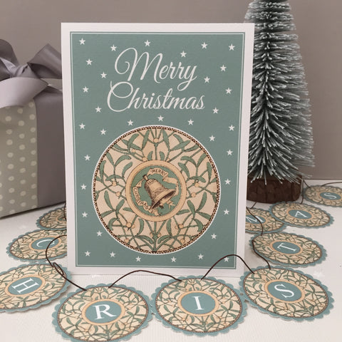 Merry Christmas Garland and Card. Duck Egg Blue. Boxed.
