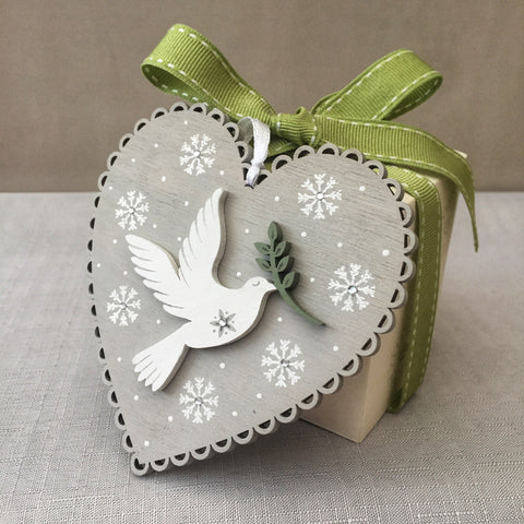 Painted Heart Decoration Christmas Card. Snowflake design.