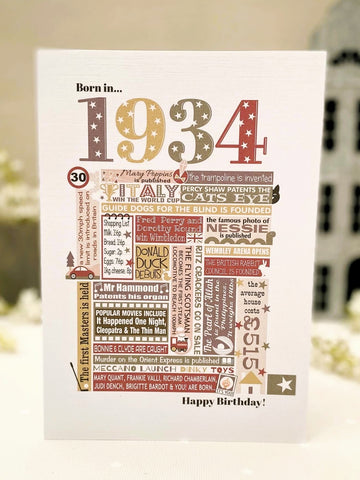 1934 (90th) Personalised Birthday Card in berry shades