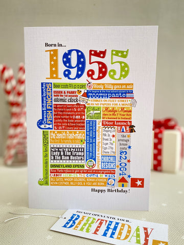 1955 (70th) Personalised Birthday Card with Matching Gift Tag