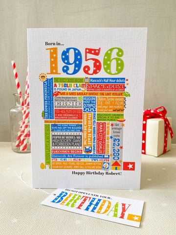 1956 (70th) Personalised Birthday Card with Matching Gift Tag