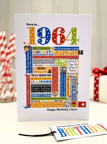 1964 (60th) Personalised Birthday Card with Matching Gift Tag