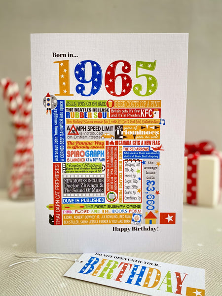 1965 (60th) Personalised Birthday Card with Matching Gift Tag