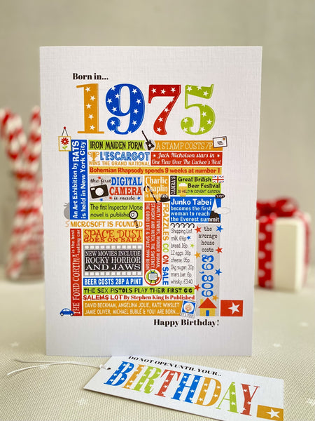 1975 (50th) Personalised Birthday Card with Matching Gift Tag