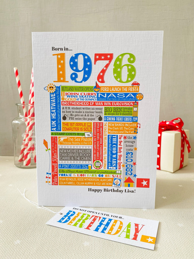1976 (50th) Personalised Birthday Card with Matching Gift Tag