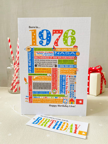 1976 (50th) Personalised Birthday Card with Matching Gift Tag
