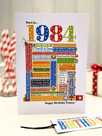 1984 (40th) Personalised Birthday Card with Matching Gift Tag