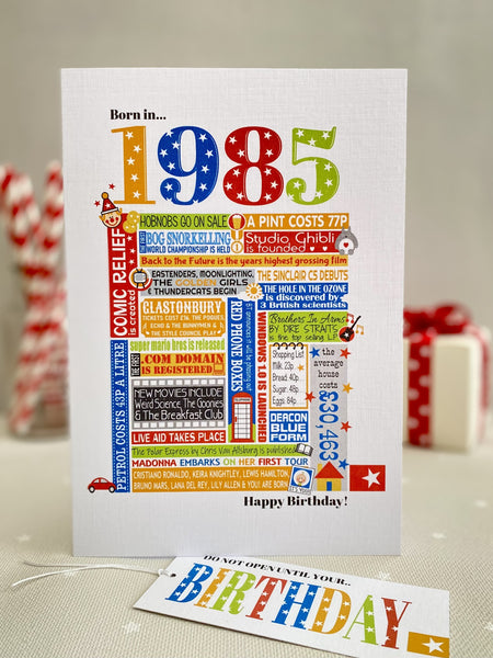 1985 (40th) Personalised Birthday Card with Matching Gift Tag