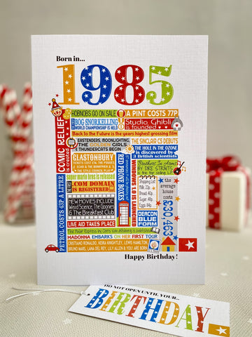 1985 (40th) Personalised Birthday Card with Matching Gift Tag