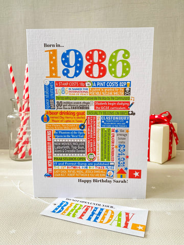 1986 (40th) Personalised Birthday Card with Matching Gift Tag