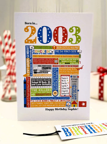 2003 (21st) Personalised Birthday Card with Matching Gift Tag