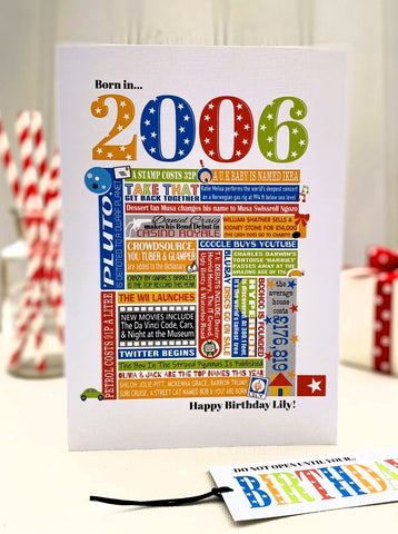 2006 (18th) Personalised Birthday Card with Matching Gift Tag