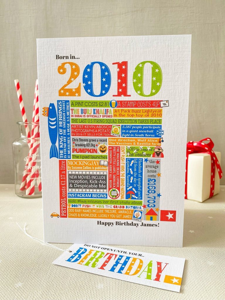 2010 (16th) Personalised Birthday Card with Matching Gift Tag