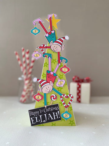 Personalised Elf Tree First Christmas Card