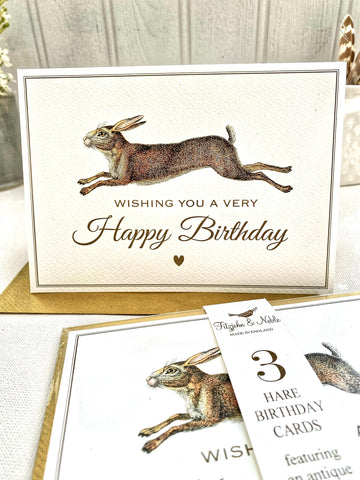 Hare Birthday Cards. Set of 3