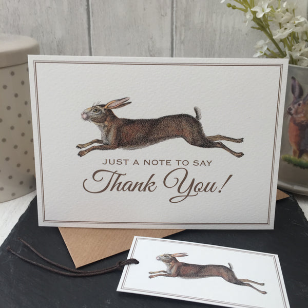 Set of 6 'Thank You' Hare Notecards