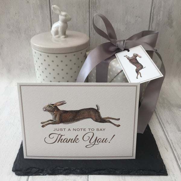 Set of 6 'Thank You' Hare Notecards