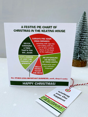 Personalised Christmas Pie Chart Cards. Pack of 10
