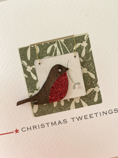 Christmas Tweetings Wooden Decoration Card