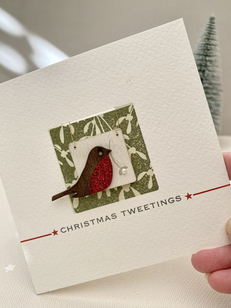 Christmas Tweetings Wooden Decoration Card