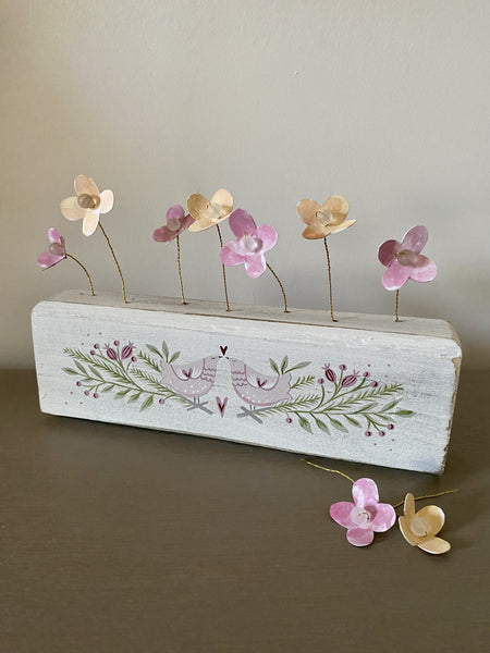 Handpainted Flower Block. Birds