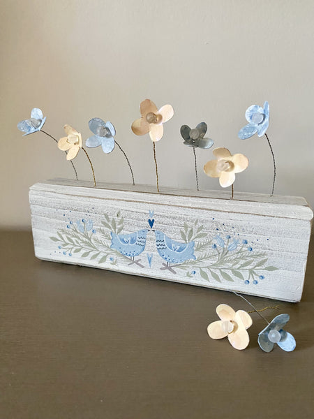 Handpainted Flower Block. Birds