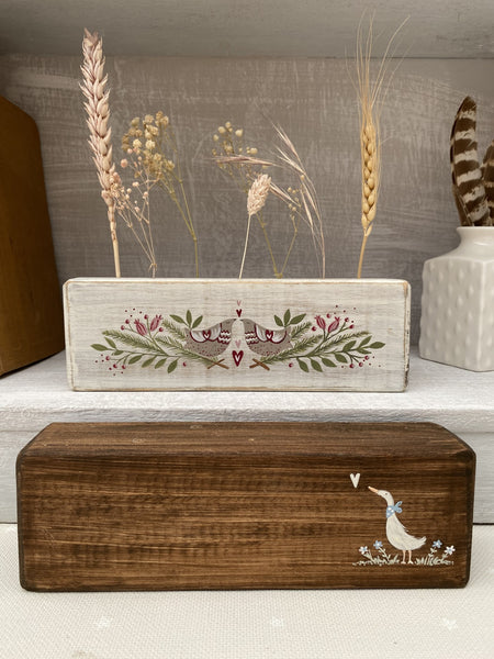Handpainted Flower Block. Birds