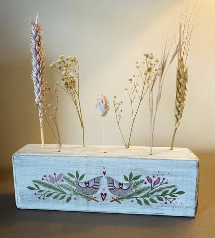 Handpainted Flower Block. Birds