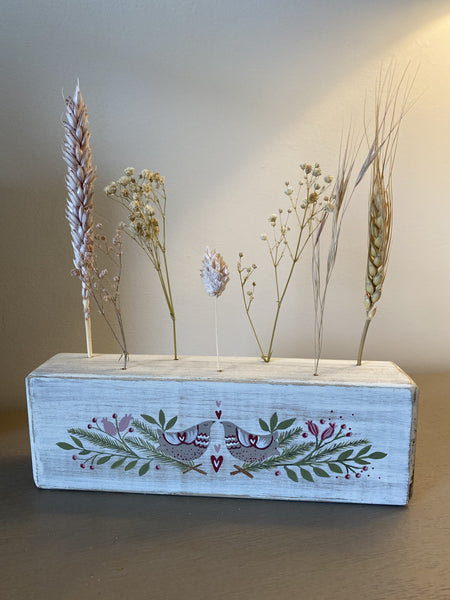 Handpainted Flower Block. Birds