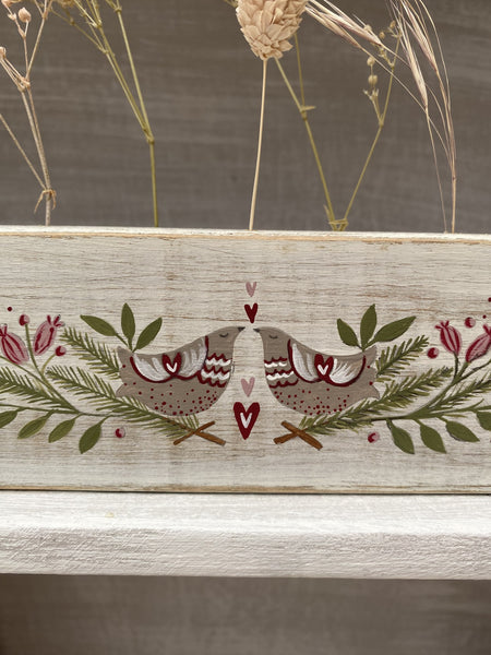 Handpainted Flower Block. Birds