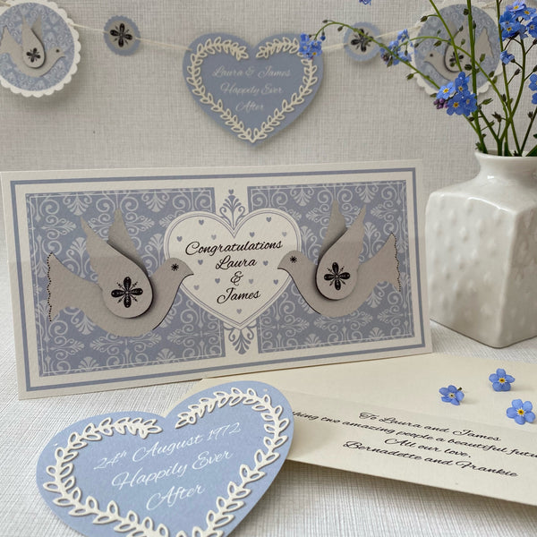 Boxed Personalised Dove Bunting Card in Powder Blue