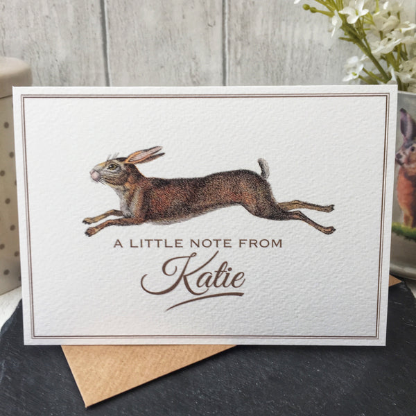 Set of 6 Personalised Hare Notecards