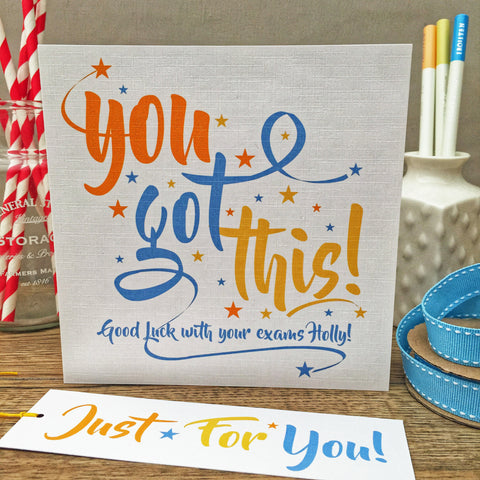 You Got This! Personalised Card & Gift Tag. Blue
