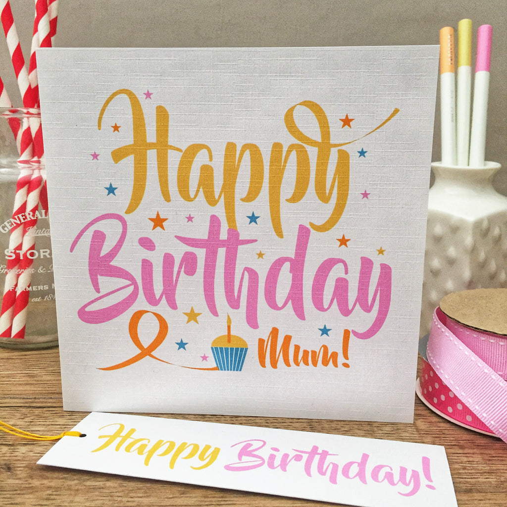 Happy Birthday! Personalised Card & Gift Tag. Pink