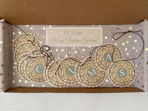 Merry Christmas Garland and Card. Cream. Boxed.