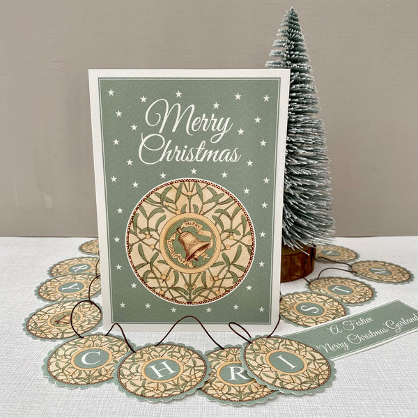 Merry Christmas Garland and Card. Duck Egg Blue. Boxed.