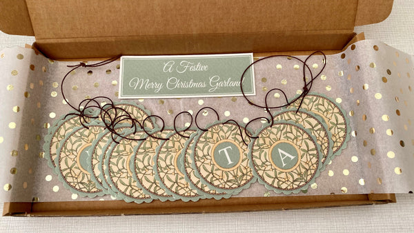 Merry Christmas Garland and Card. Duck Egg Blue. Boxed.