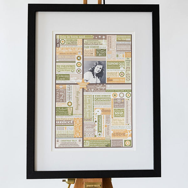 'The Year You Were Born' Personalised Birthdate Print in Sage Green & Stone.