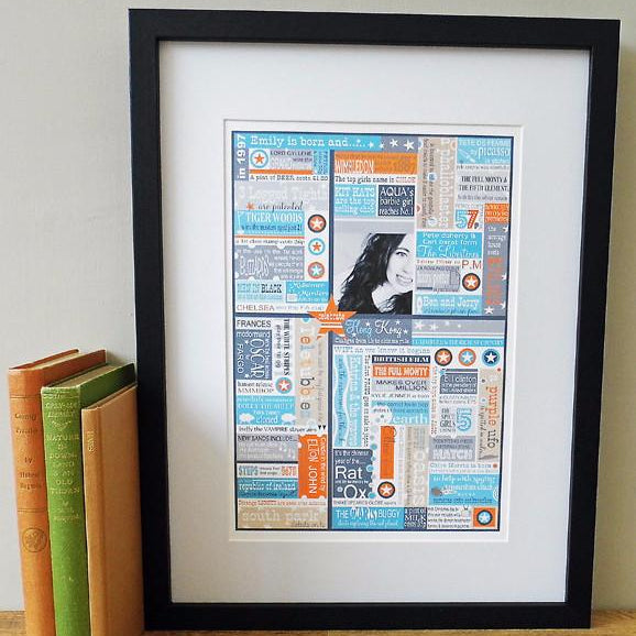 'The Year You Were Born' Personalised Birthdate Print in Sky and Tangerine