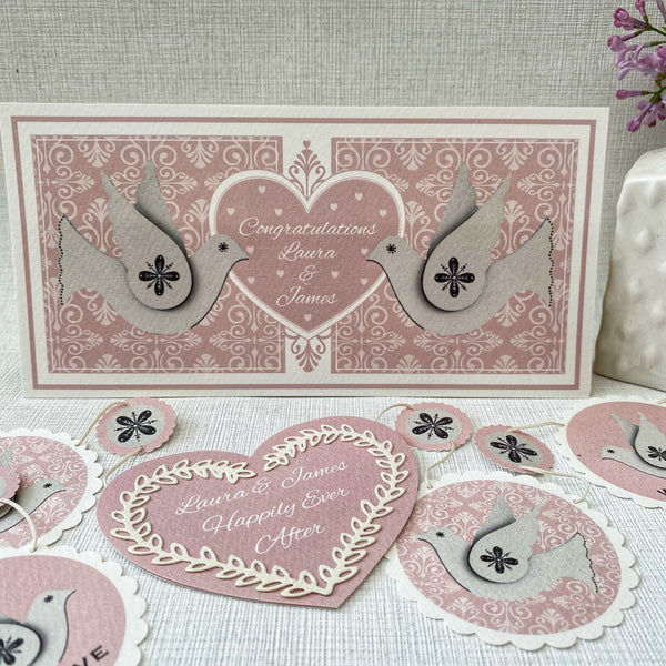 Boxed Personalised Dove Bunting Card in Dusky Pink