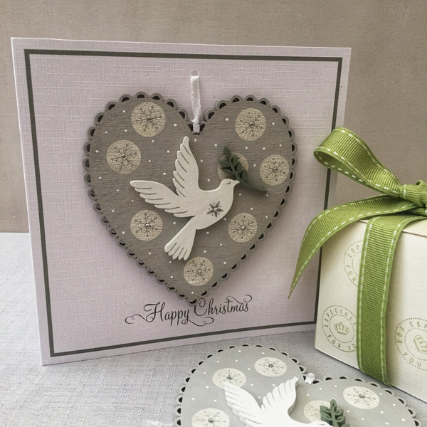 Painted Heart Decoration Christmas Card. Snowflake circle design.
