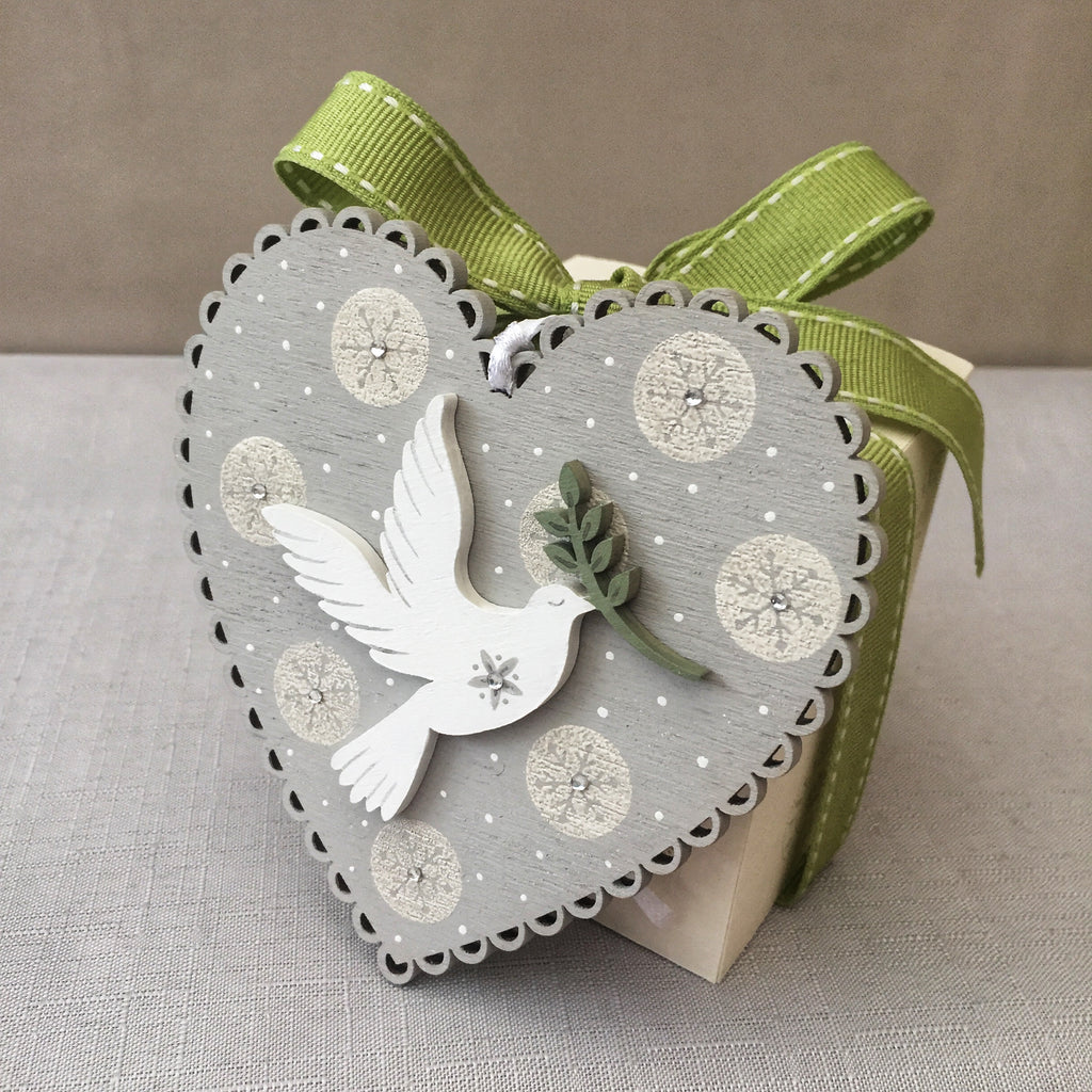 Painted Heart Decoration Christmas Card. Snowflake circle design.