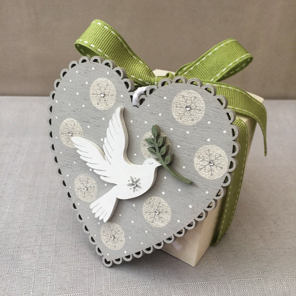 Painted Heart Decoration Christmas Card. Snowflake circle design.