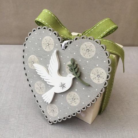 Painted Heart Decoration Christmas Card. Snowflake circle design.