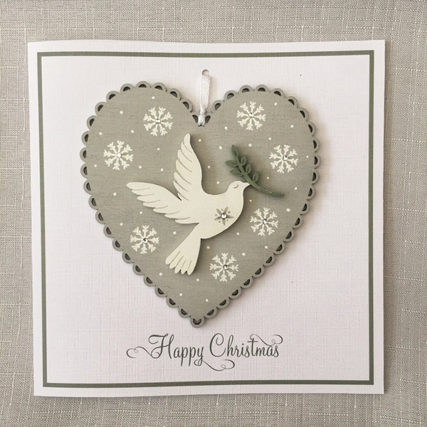 Painted Heart Decoration Christmas Card. Snowflake design.