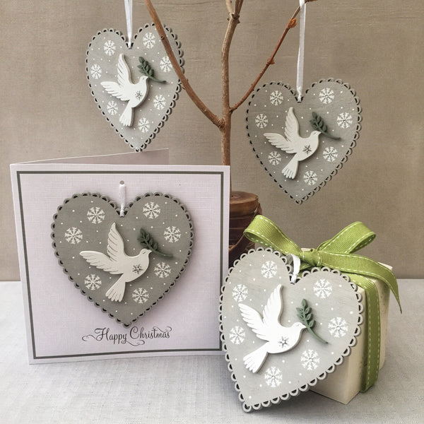 Painted Heart Decoration Christmas Card. Snowflake design.