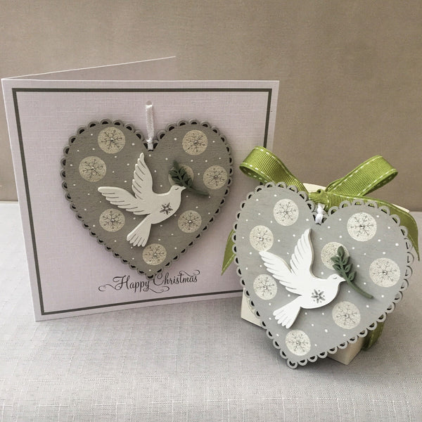 Painted Heart Decoration Christmas Card. Snowflake circle design.